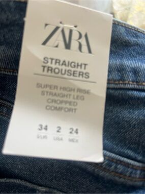 Zara Women's Super High Rise Straight Leg Cropped Comfort Jeans Size 2